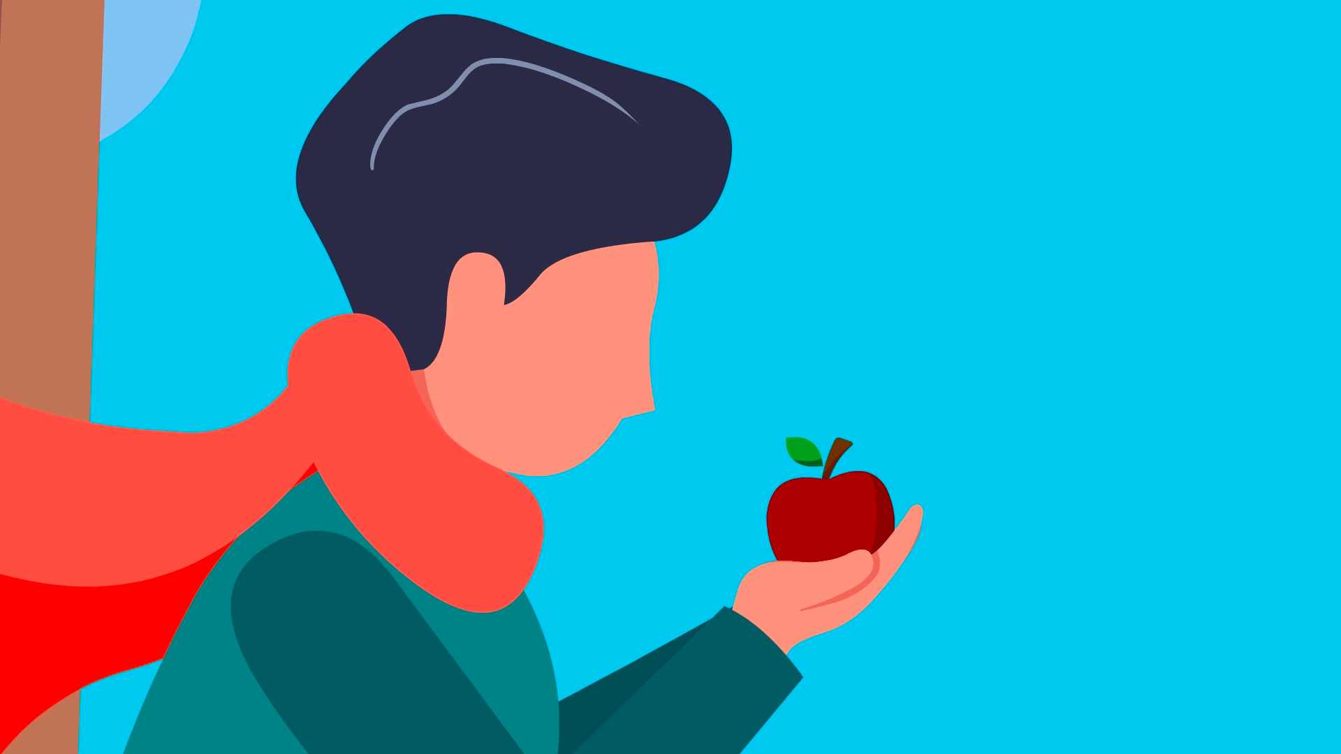 a boy holding an apple